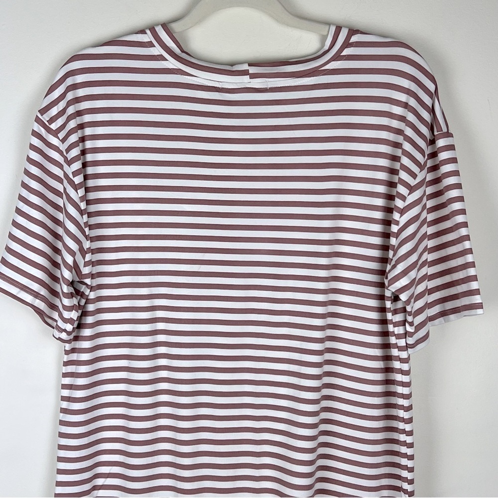 Yana K | Stretchy Comfy Brittany Tunic Top Dress Mauve Ivory Stripe | One Size - Picture 5 of 9